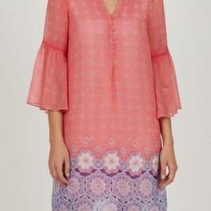 Girls 16 Amy Byer Coral Orange and Blue Boho Dress Bell Sleeve Knit Detail